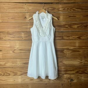 White House Black Market Cream Pleated Ruffle V-Neck Blouse
